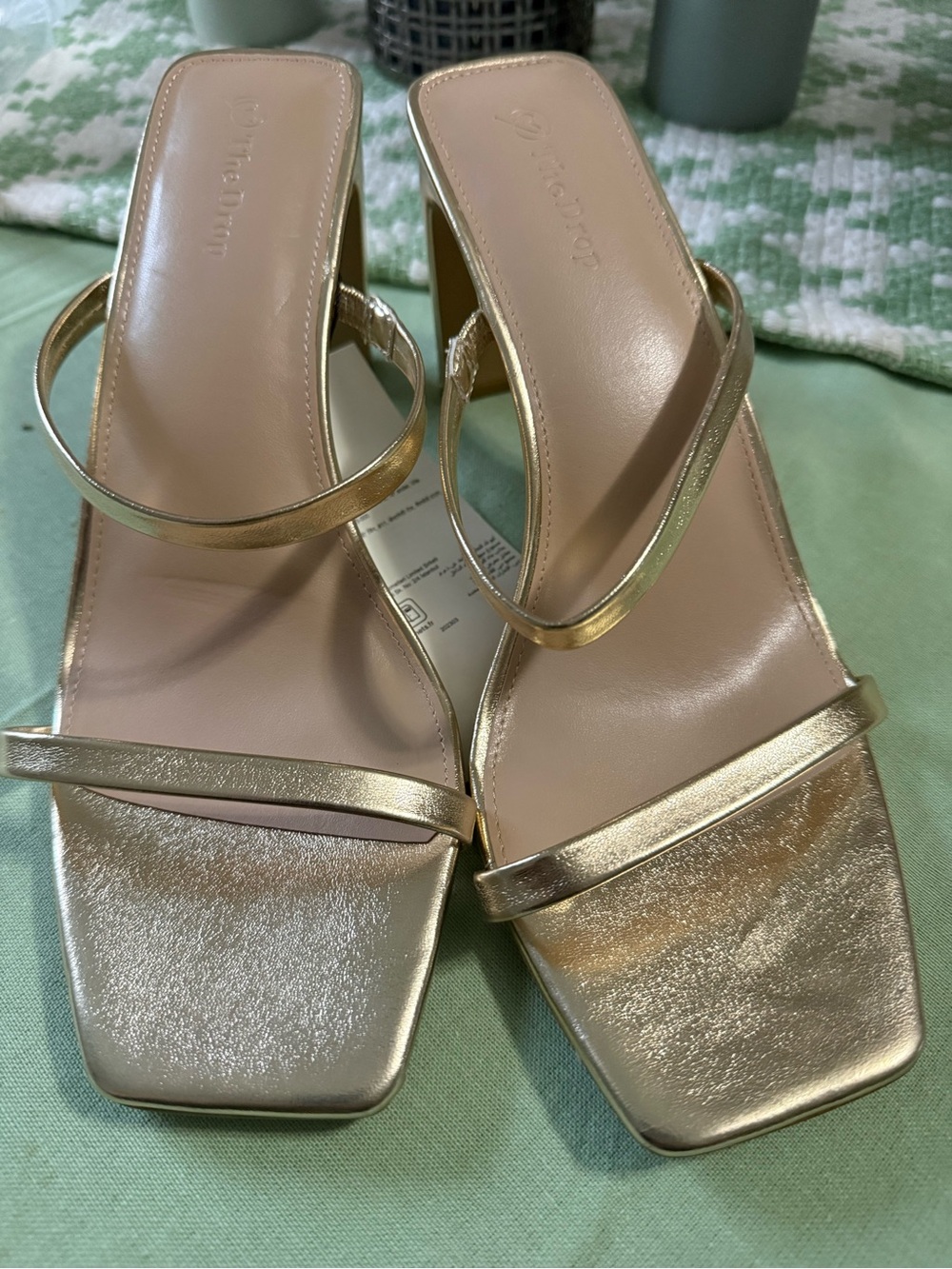 Metallic Gold Strappy Square-Toe Heeled Sandal - Women